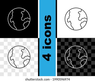Set line Earth globe icon isolated on black and white, transparent background. World or Earth sign. Global internet symbol. Geometric shapes.  Vector