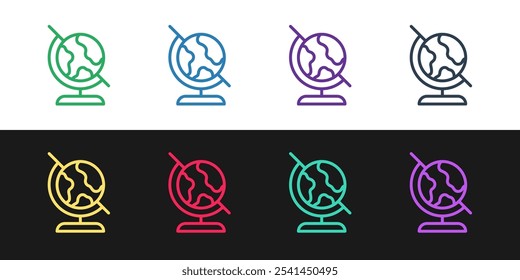 Set line Earth globe icon isolated on black and white background.  Vector