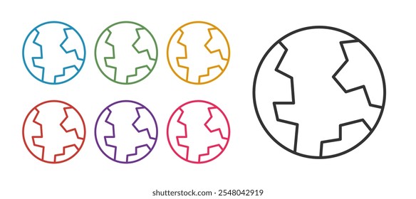 Set line Earth globe icon isolated on white background. World or Earth sign. Global internet symbol. Geometric shapes. Set icons colorful. Vector