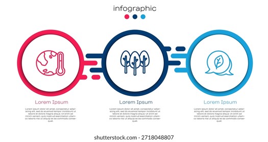 Fije la línea de fusión de la Tierra al calentamiento global, símbolo de árbol y hoja ecológica. Plantilla de infografía de negocios. Vector
