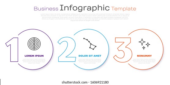 Set line Earth structure, Great Bear constellation and Falling star. Business infographic template. Vector
