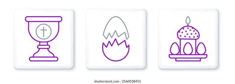 Set line Easter cake and eggs, Christian chalice and Broken icon. Vector