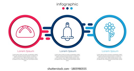 Set line Easter cake, Ringing bell and Flower. Business infographic template. Vector