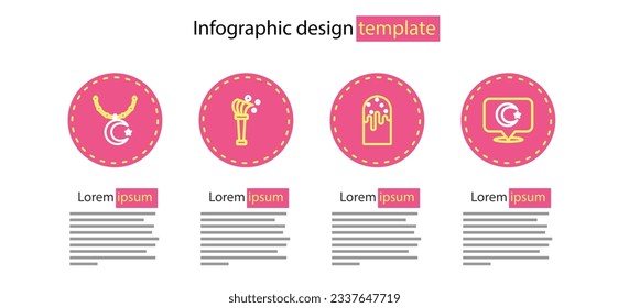 Set line Easter cake, Star and crescent, Aspergillum and on chain icon. Vector