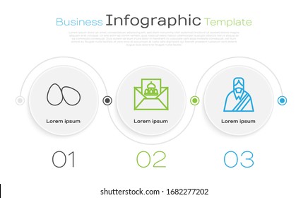 Set line Easter eggs, Greeting card with Happy Easter and Jesus Christ. Business infographic template. Vector