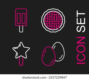 Set line Easter eggs, Lollipop, Homemade pie and Ice cream icon. Vector