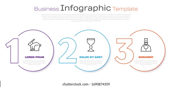 Set line Easter rabbit, Wine glass and Priest. Business infographic template. Vector