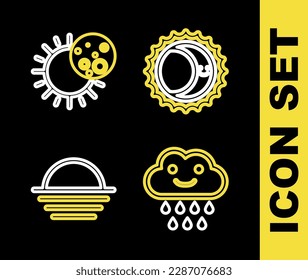 Set line Eclipse of the sun, Cloud with rain, Sunset and  icon. Vector