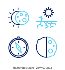 Set line Eclipse of the sun, Compass, Drought and  icon. Vector