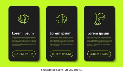 Set line Eclipse of the sun, Day night cycle and Thermometer. Business infographic template. Vector