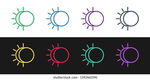 Set line Eclipse of the sun icon isolated on black and white background. Total sonar eclipse.  Vector Illustration