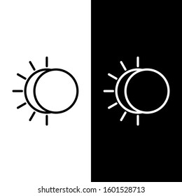 Set line Eclipse of the sun icon isolated on black and white background. Total sonar eclipse.  Vector Illustration