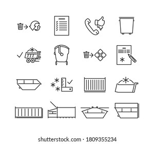 Set with line eco icons about business and zero waste. Vector linear icons isolated on white background.
