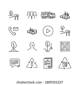Setzen Sie sich mit den Öko-Symbolen der Linie über Business und Null Abfall. Lineare Vektorsymbole einzeln auf weißem Hintergrund.