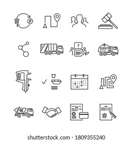 Set with line eco icons about business and zero waste. Vector linear icons isolated on white background.