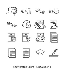 Fijar con iconos ecológicos de línea sobre negocios y basura cero. Iconos lineales vectoriales aislados en fondo blanco.