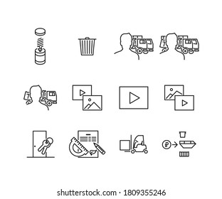 Set with line eco icons about business and zero waste. Vector linear icons isolated on white background.