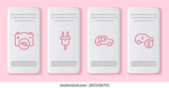 Batería de la hoja de la naturaleza de Eco, enchufe eléctrico, coche y Precio. Botón rectángulo blanco. Vector