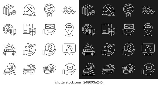 Festlegen der Bildung, Umbrella, Genehmigt und Häkchen, Liefersicherheit mit Schild, Geld und Symbol. Vektorgrafik