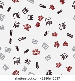 Set line Education logic game, Jumping trampoline, Swings for kids and Sand castle on seamless pattern. Vector