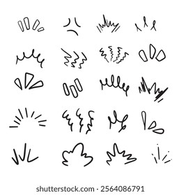 Set of line effect surprize shine burst hand drawn