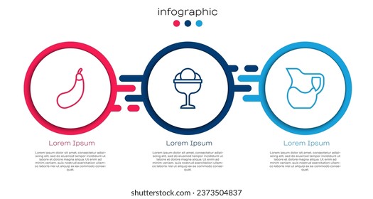 Set line Eggplant, Ice cream in the bowl and Jug glass with milk. Business infographic template. Vector