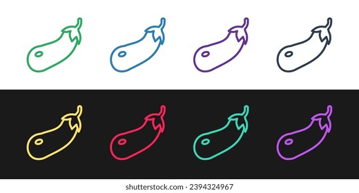 Set line Eggplant icon isolated on black and white background.  Vector