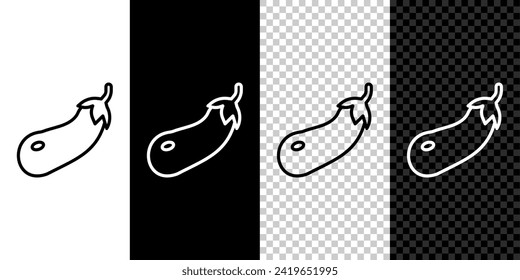 Fijar la línea Icono de berenjena aislado sobre fondo transparente y negro y blanco.  Vector