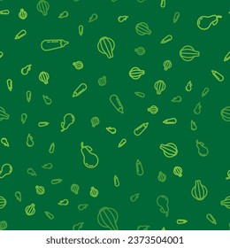 Set line Eggplant, Pear and Onion on seamless pattern. Vector