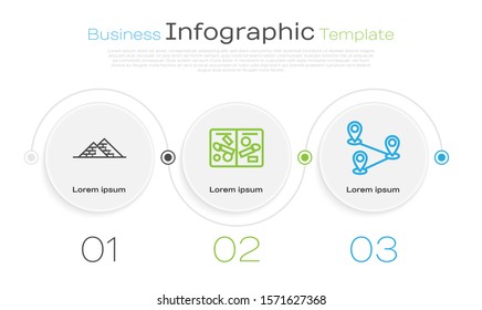 Set line Egypt pyramids, Passport pages with stamps and Route location. Business infographic template. Vector