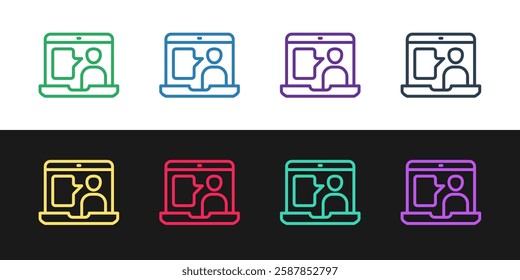 Set line E-learning of different foreign languages icon isolated on black and white background.  Vector