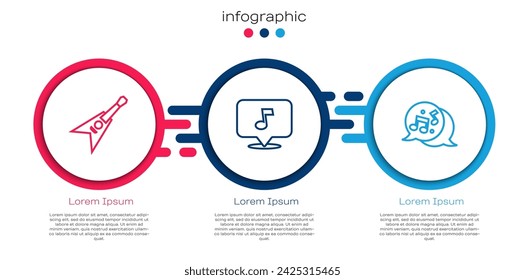 Set line Electric bass guitar, Music note, tone and . Business infographic template. Vector
