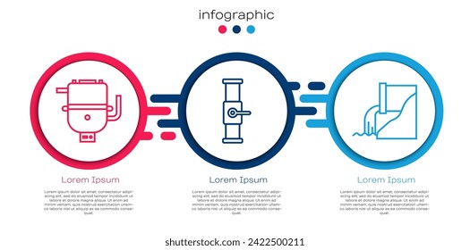 Set line Electric boiler for heating water, Industry pipe and valve and Wastewater. Business infographic template. Vector