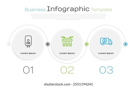 Linha Set Caldeira elétrica, filtro de água e carro de serviço encanador. Modelo de infográfico comercial. Vetor