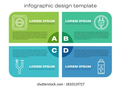 Set line Electric cable, Electrical outlet, Battery and Electric plug. Business infographic template. Vector