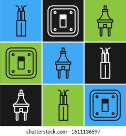 Set line Electric cable, Electric plug and Electric light switch icon. Vector