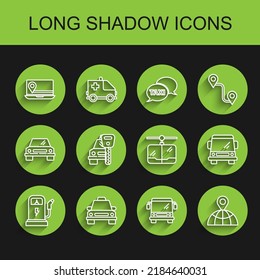 Set line Electric car charging station, Taxi, Laptop with location marker, Bus, Location the globe, Car rental,  and Cable icon. Vector