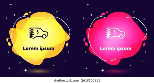 Set line Electric car and electrical cable plug charging icon isolated on blue background. Renewable eco technologies. Abstract banner with liquid shapes. Vector
