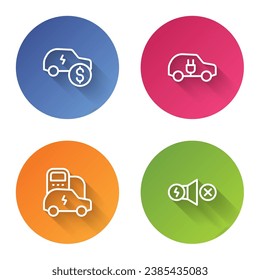 Set line Electric car price,  and motor. Color circle button. Vector