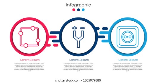 Set line Electric circuit scheme, Electric cable and Electrical outlet. Business infographic template. Vector
