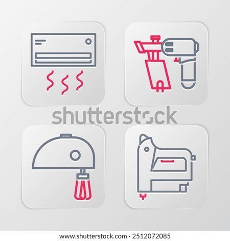 Set line Electric construction stapler, mixer, Nail gun and Air conditioner icon. Vector