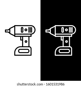 Set line Electric cordless screwdriver icon isolated on black and white background. Electric drill machine. Repair tool.  Vector Illustration