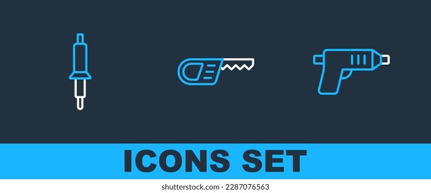 Fijar línea Destornillador inalámbrico eléctrico, Soldering iron y Reciprocating saw icono. Vector