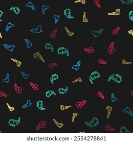 Set line Electric cordless screwdriver, jigsaw, Reciprocating and Angle grinder on seamless pattern. Vector