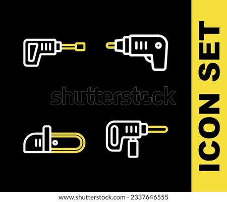 Set line Electric cordless screwdriver, drill machine, Chainsaw and Rotary hammer icon. Vector