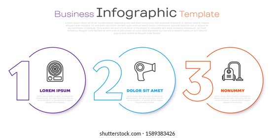 Set line Electric heater , Hair dryer  and Vacuum cleaner . Business infographic template. Vector