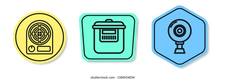 Set line Electric heater , Slow cooker  and Web camera . Colored shapes. Vector