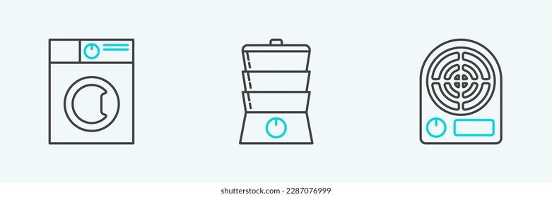 Set line Electric heater, Washer and Double boiler icon. Vector