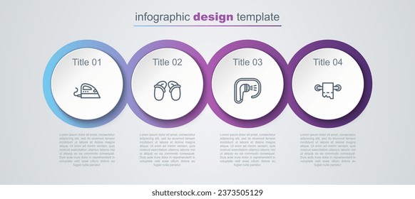 Fijar línea de hierro eléctrico, Flip flops, ducha y rollo de papel higiénico. Plantilla de infografía empresarial. Vector