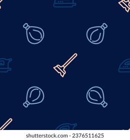 Set line Electric iron, Garbage bag and Mop on seamless pattern. Vector